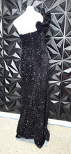 Load image into Gallery viewer, Fashion nova black sequin dress          sz med, best fitting sz small
