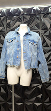 Load image into Gallery viewer, Oversize distressed denim jacket          sz med-large
