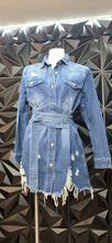 Load image into Gallery viewer, Denim distress jacket w/denim belt       sz lrg, best fit sz med
