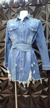 Load image into Gallery viewer, Denim distress jacket w/denim belt       sz lrg, best fit sz med
