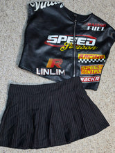 Load image into Gallery viewer, Faux leather vest top/stripe pleated skort    sz large, 10/12
