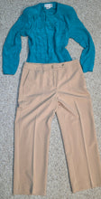 Load image into Gallery viewer, Tan pants/teal blouse   sz 10
