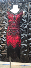 Load image into Gallery viewer, Red and black sequin fringe dress   sz medium
