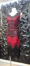 Load image into Gallery viewer, Red and black sequin fringe dress   sz medium

