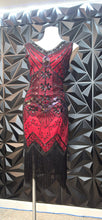 Load image into Gallery viewer, Red and black sequin fringe dress   sz medium
