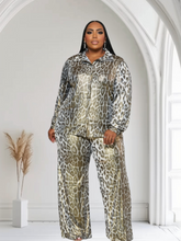 Load image into Gallery viewer, Tough Skin Plus Size Leopard Gold Foil Pants Set
