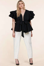 Load image into Gallery viewer, Fasheabe Plus Size Black Ruffle Plunging V-Neck Fit and Flare Top
