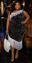 Load image into Gallery viewer, Sequin and fringe 1 arm dress               sz 4xl (18-20)
