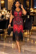 Load image into Gallery viewer, Red and black sequin fringe dress   sz medium
