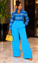 Load image into Gallery viewer, Blue pants/blue stripe top 2 piece set   sz 8
