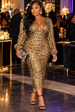Load image into Gallery viewer, Boohoo gold sequin dress            sz 14
