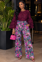 Load image into Gallery viewer, Multicolor pant/lace top 2 piece set   sz medium
