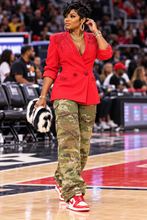 Load image into Gallery viewer, Camo pants/red bead blazer 2 piece set        sz 10/12

