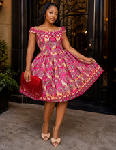 Load image into Gallery viewer, Pink Ankara fit and flare dress           sz untagged, Best fitting sz 10
