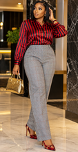 Load image into Gallery viewer, Stripe blouse/plaid pant 2 piece set    sz medium
