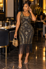 Load image into Gallery viewer, Vintage sequin and beaded fringe dress         szlarge,best fit sz medium
