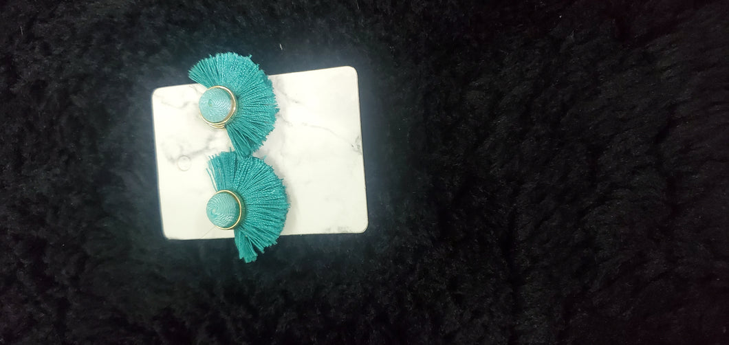 Teal tassel flared earrings  (pierced ear)